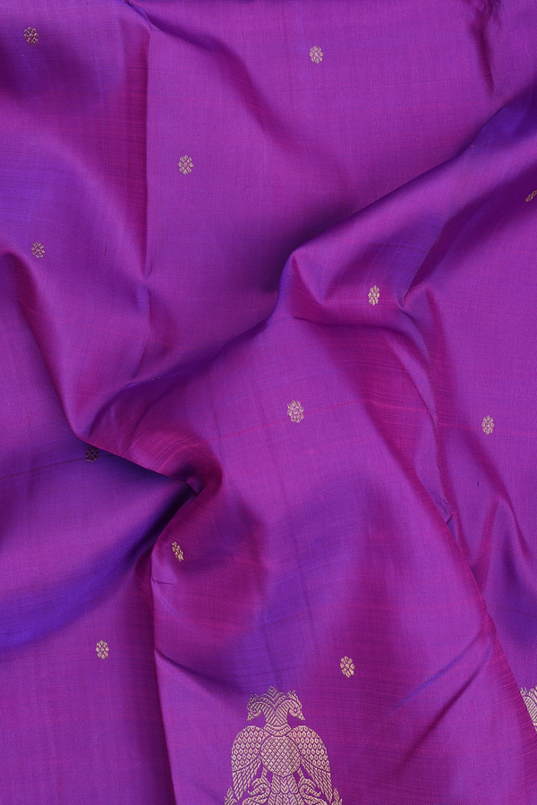 Kanchipuram Silk Saree In Purple With Zari Buttas
