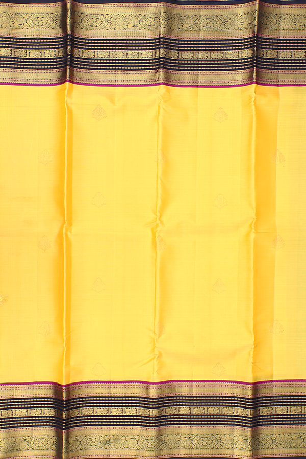 Kanchipuram Silk Saree In Royal Yellow With Zari Buttas