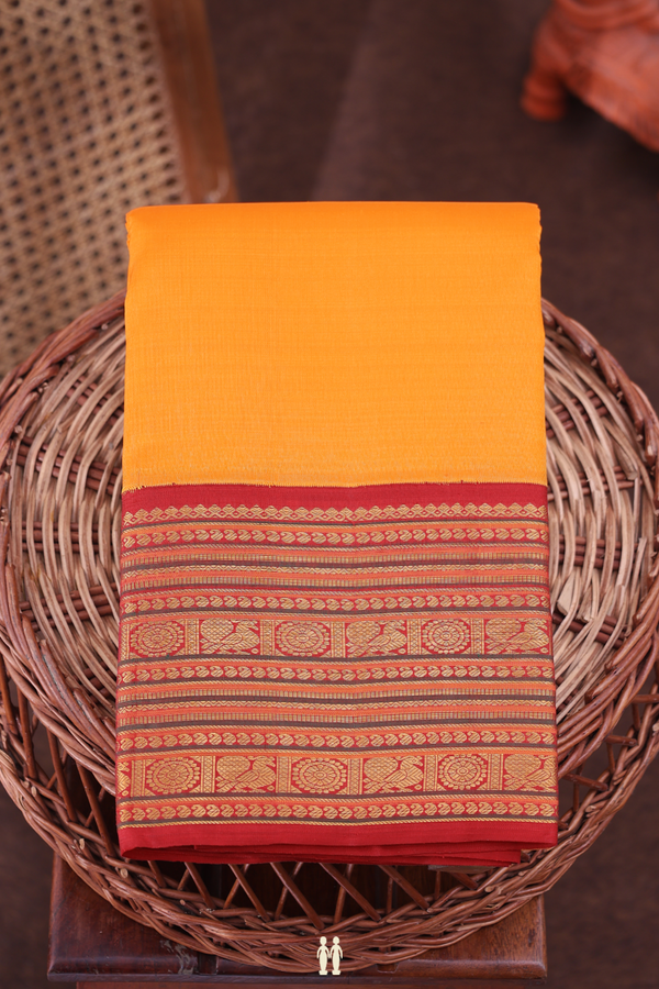 Kanchipuram Silk Saree In Royal Orange With Traditional Border