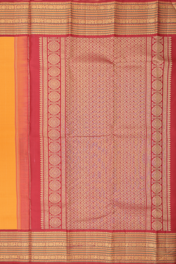 Kanchipuram Silk Saree In Royal Orange With Traditional Border