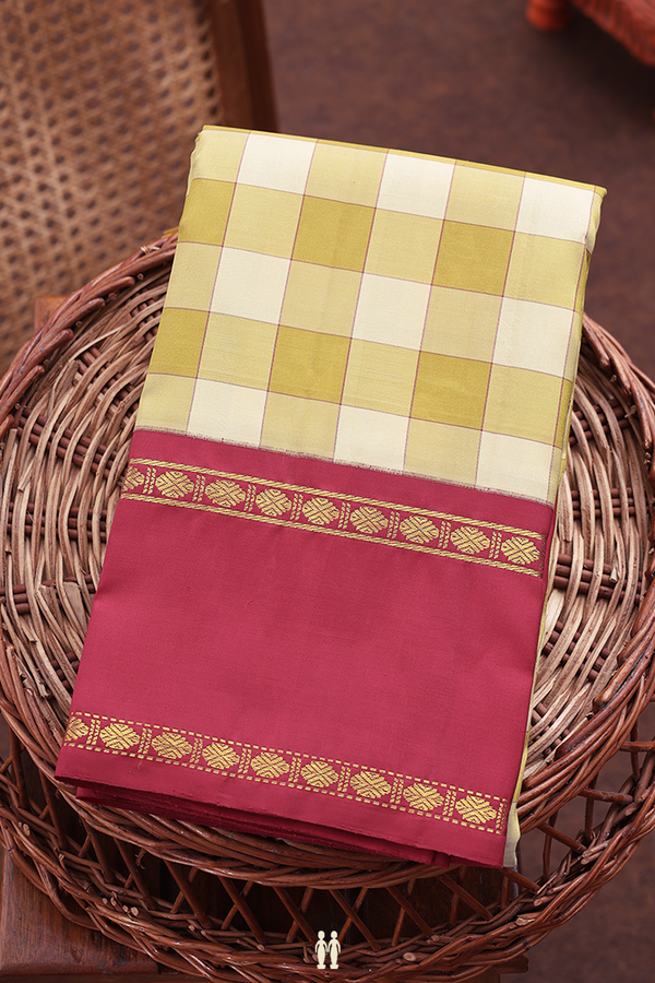 Kanchipuram Silk Saree In Cream And Green With Checks Design
