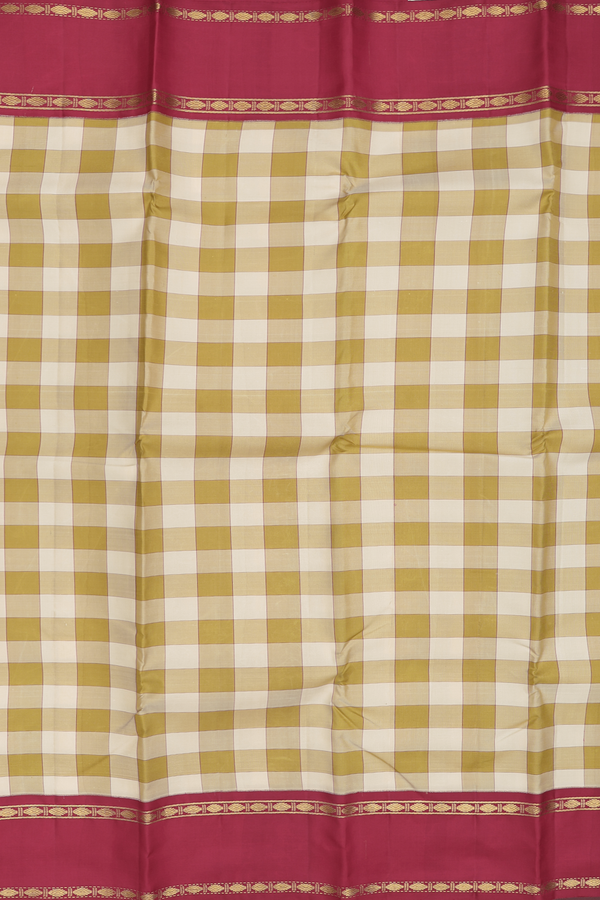 Kanchipuram Silk Saree In Cream And Green With Checks Design