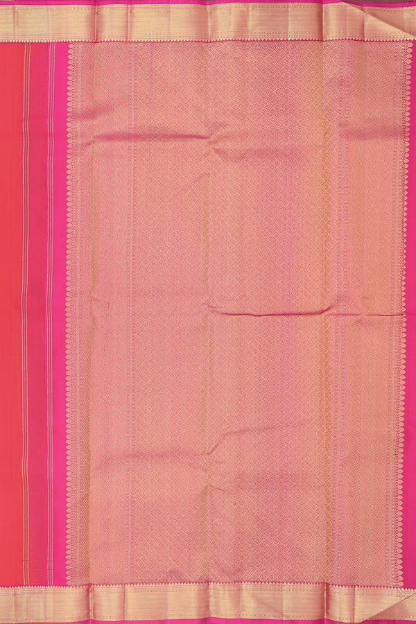 Kanchipuram Silk Saree In Vermillion Red With Peacock Buttas