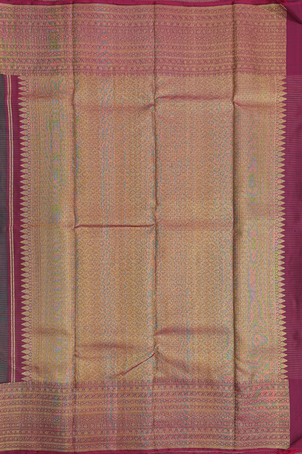 Kanchipuram Silk Saree In Forest Green With Checks Design