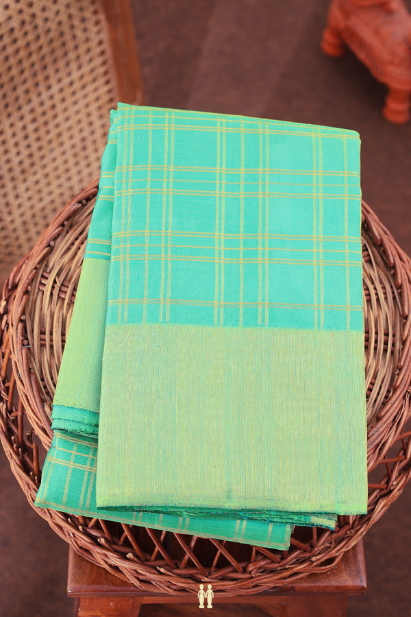 Kanchipuram Silk Saree In Green With Checks Design