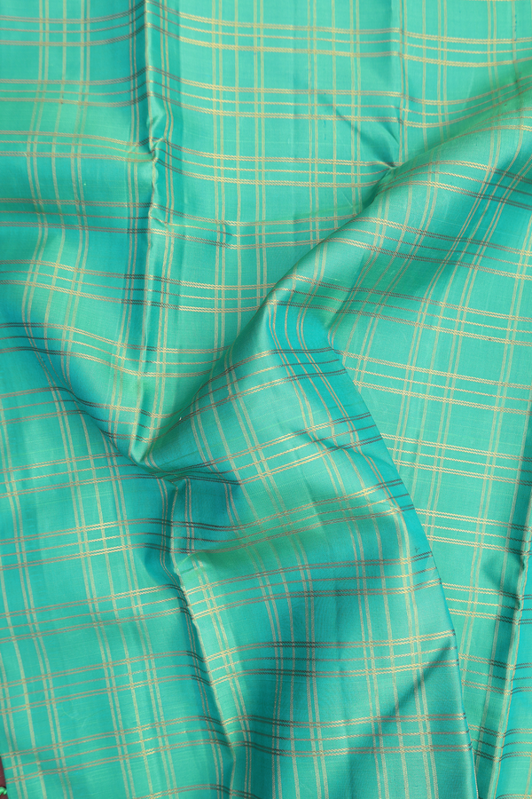 Kanchipuram Silk Saree In Green With Checks Design