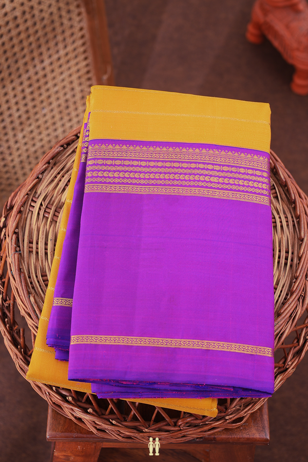 Kanchipuram Silk Saree In Honey Yellow With Stripes Design