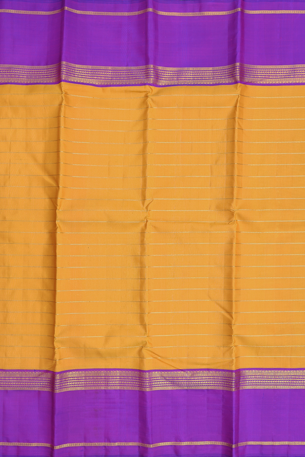 Kanchipuram Silk Saree In Honey Yellow With Stripes Design