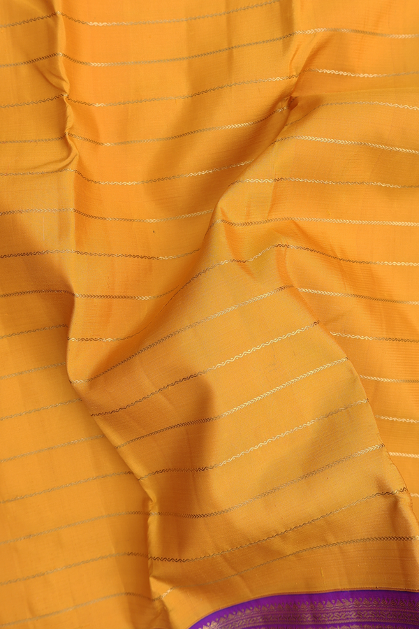 Kanchipuram Silk Saree In Honey Yellow With Stripes Design