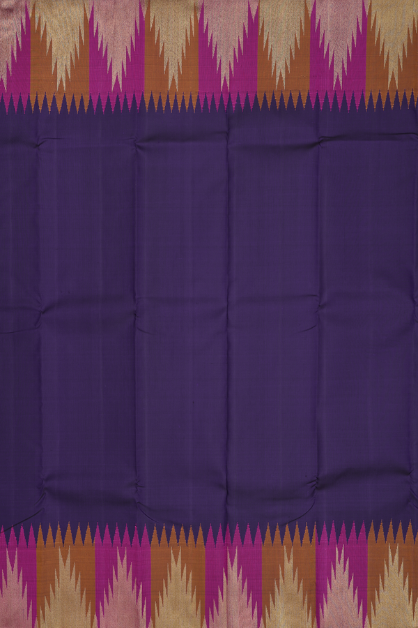 Kanchipuram Silk Saree In Navy Blue With Temple Border