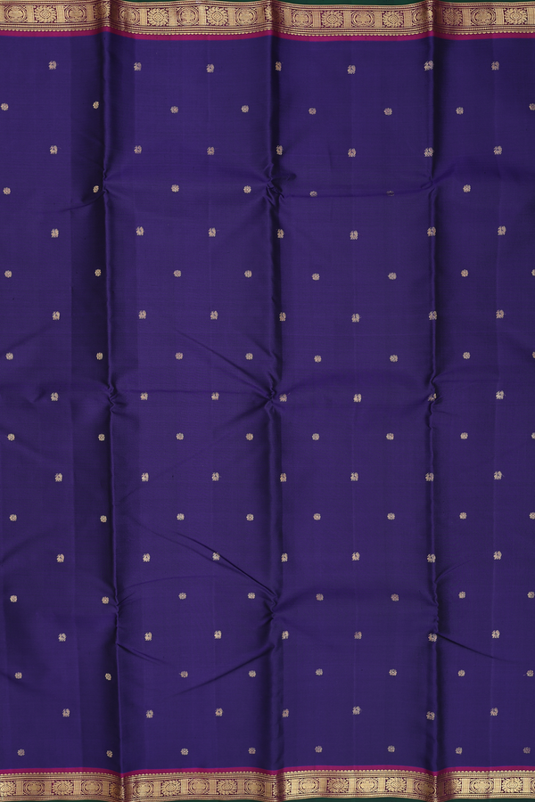 Kanchipuram Silk Saree Royal Blue With Peacock Floral Buttas