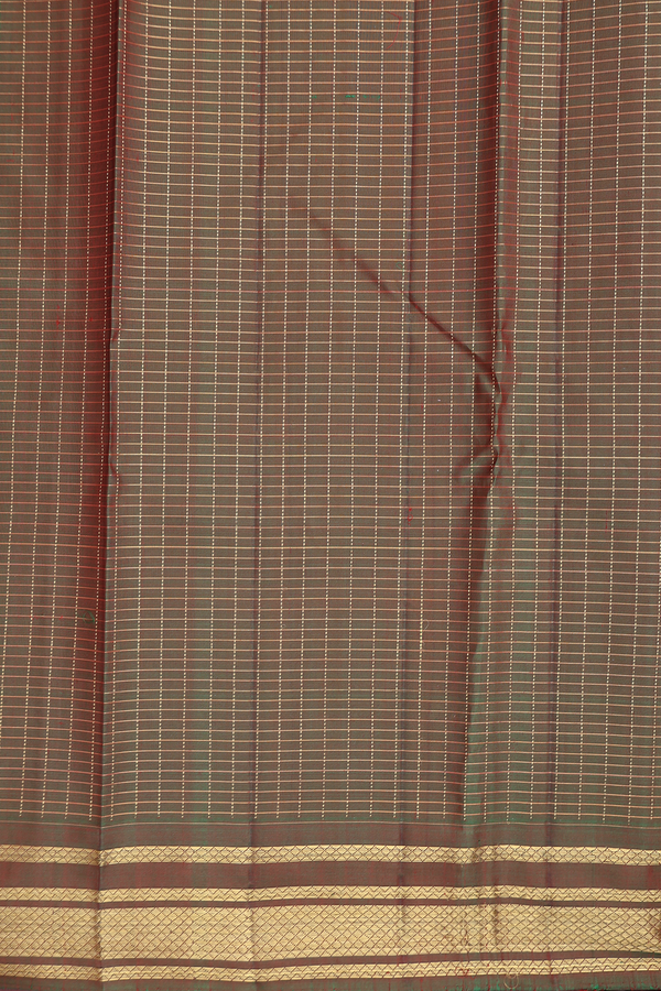 Kanchipuram Silk Saree In Scarlet Red With Checks Design