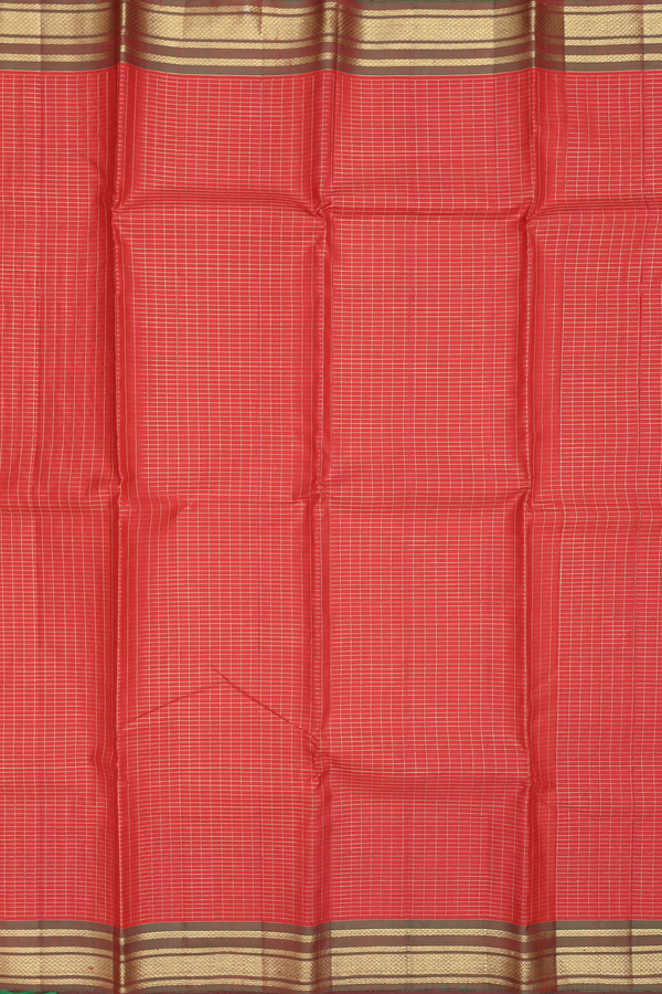 Kanchipuram Silk Saree In Scarlet Red With Checks Design