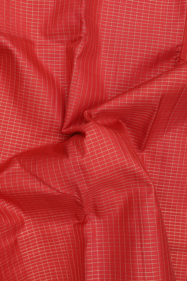 Kanchipuram Silk Saree In Scarlet Red With Checks Design