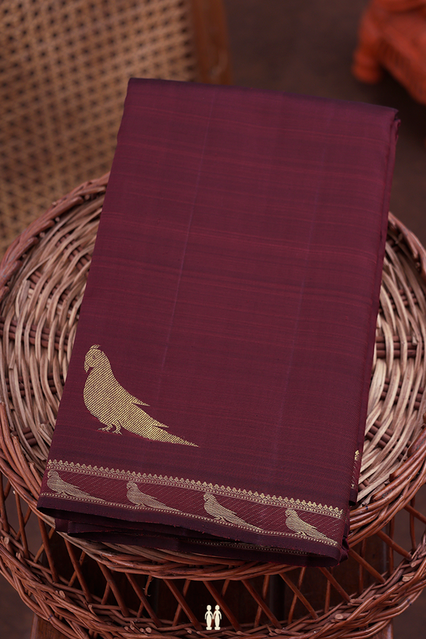 Kanchipuram Silk Saree In Maroon With Parrot Border