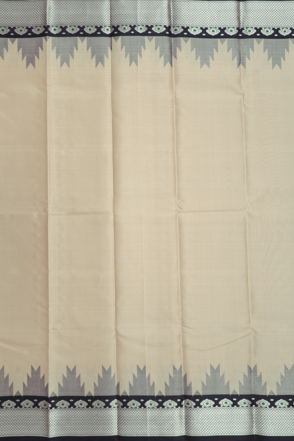 Kanchipuram Silk Saree In Plain Khaki With Temple Border