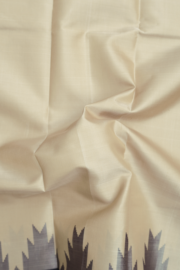 Kanchipuram Silk Saree In Plain Khaki With Temple Border