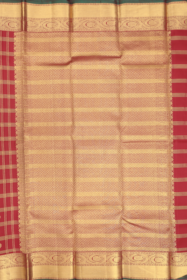 Kanchipuram Silk Saree In Crimson Red With Checks Design