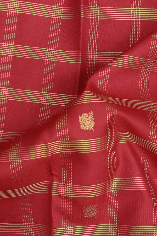 Kanchipuram Silk Saree In Crimson Red With Checks Design
