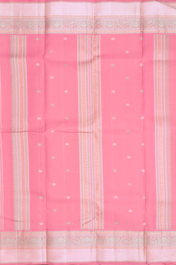 Linen Kanchipuram Silk Saree In Cream With Floral Buttas