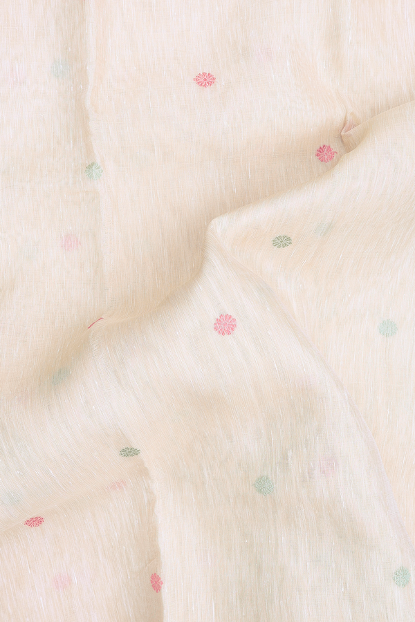 Linen Kanchipuram Silk Saree In Cream With Floral Buttas