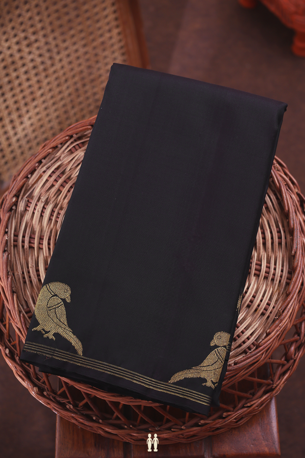 Kanchipuram Silk Saree In Black With Peacock Border