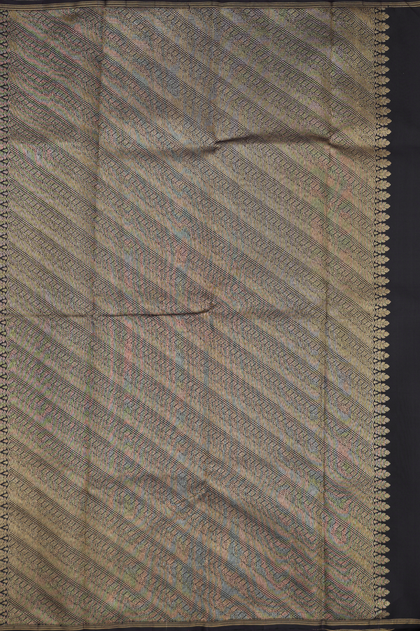 Kanchipuram Silk Saree In Black With Peacock Border
