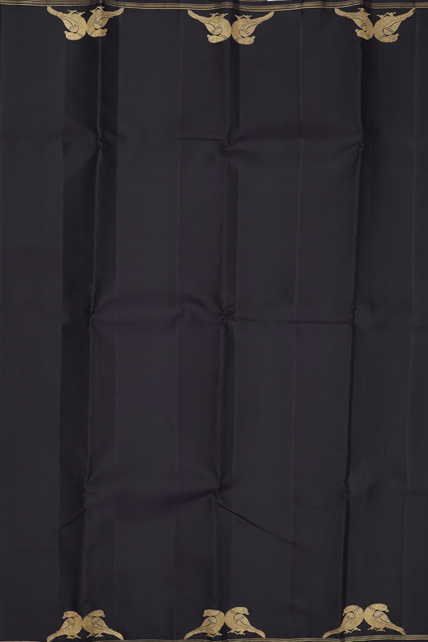 Kanchipuram Silk Saree In Black With Peacock Border