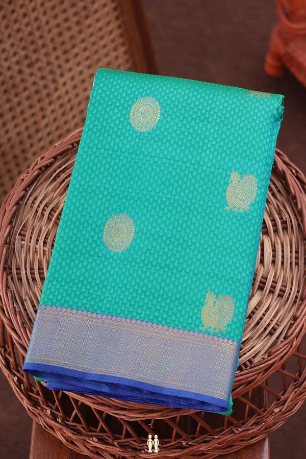 Kanchipuram Silk Saree In Bluish Green With Jacquard Pattern