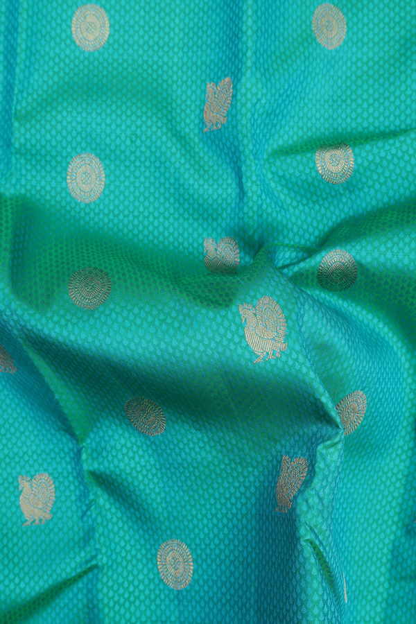 Kanchipuram Silk Saree In Bluish Green With Jacquard Pattern