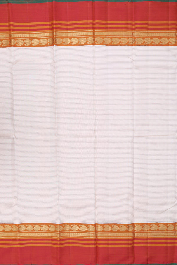 Kanchipuram Silk Saree In Off White With Stripes Design