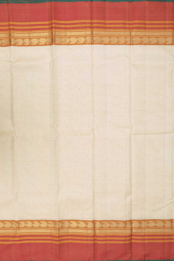 Kanchipuram Silk Saree In Off White With Stripes Design
