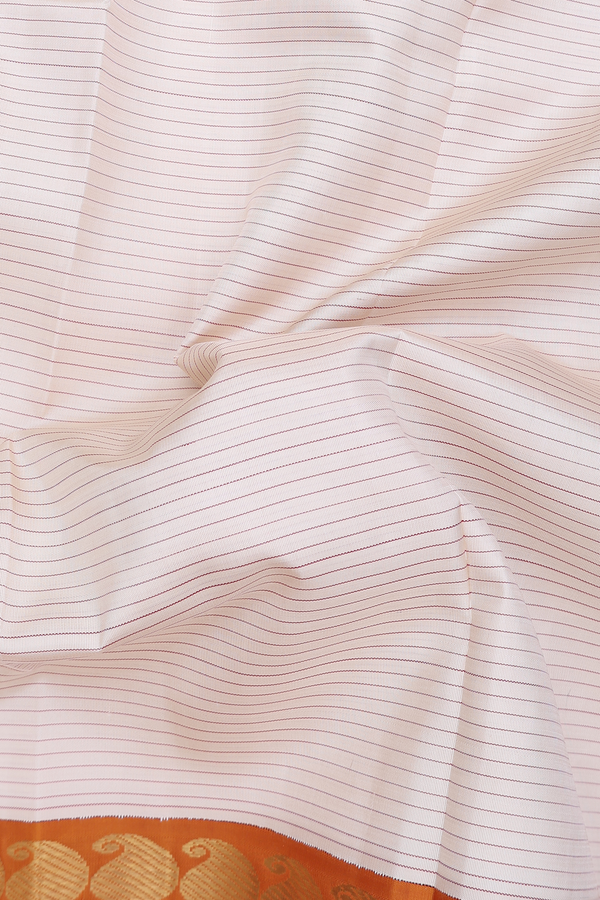 Kanchipuram Silk Saree In Off White With Stripes Design