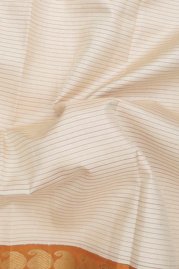 Kanchipuram Silk Saree In Off White With Stripes Design