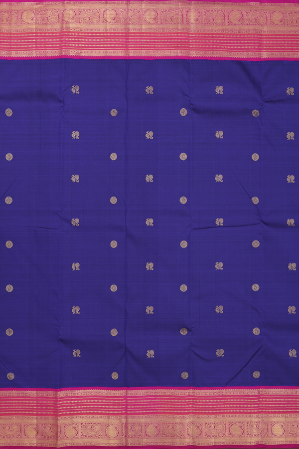 Kanchipuram Silk Saree In Royal Blue With Peacock Buttas