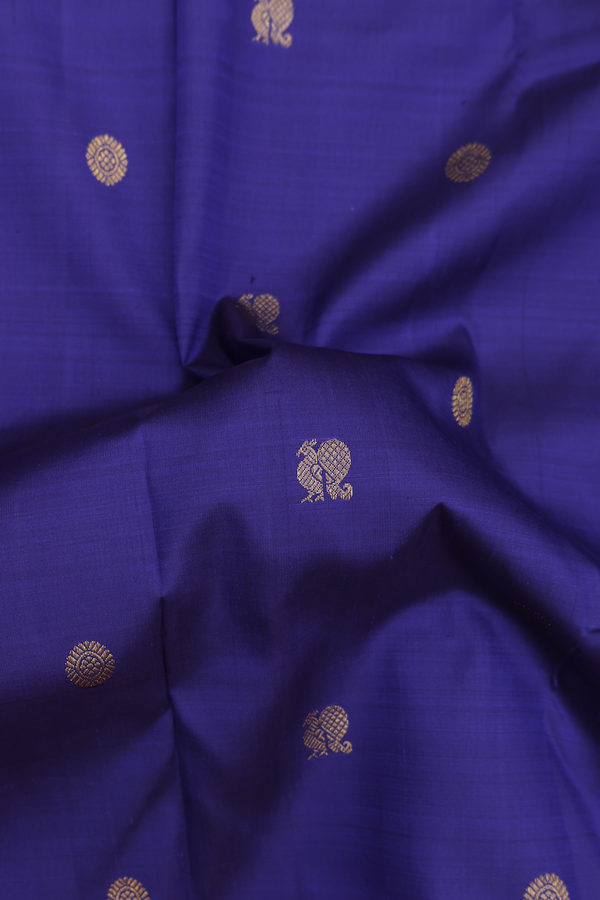 Kanchipuram Silk Saree In Royal Blue With Peacock Buttas