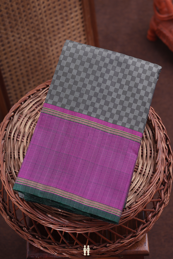 Kanchipuram Silk Saree In Grey With Paai Madippu Kattam Design