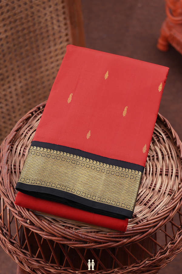 Kanchipuram Silk Saree In Chilli Red With Zari Buttas