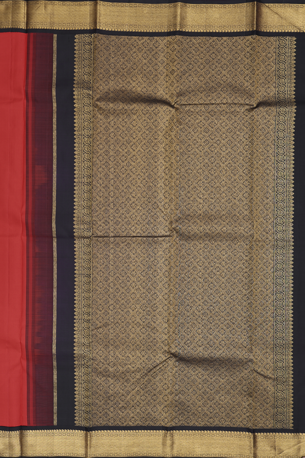 Kanchipuram Silk Saree In Chilli Red With Zari Buttas