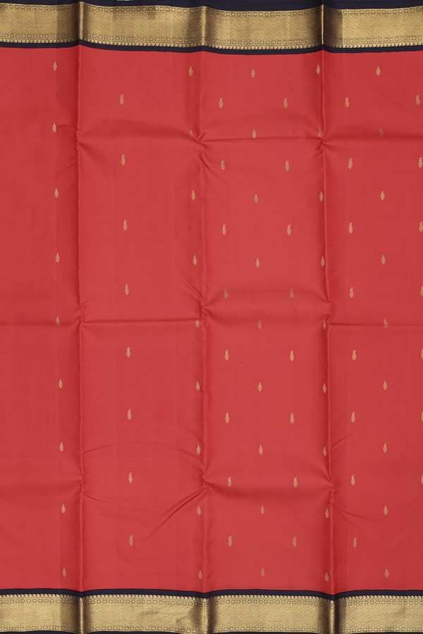 Kanchipuram Silk Saree In Chilli Red With Zari Buttas