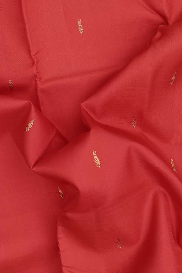 Kanchipuram Silk Saree In Chilli Red With Zari Buttas