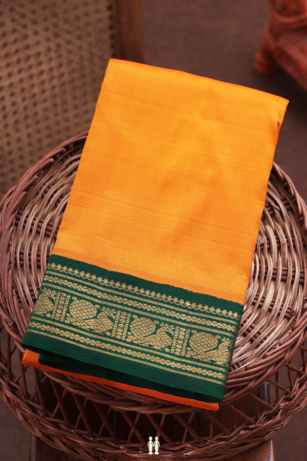 Kanchipuram Silk Saree Plain Honey Orange With Korvai Border