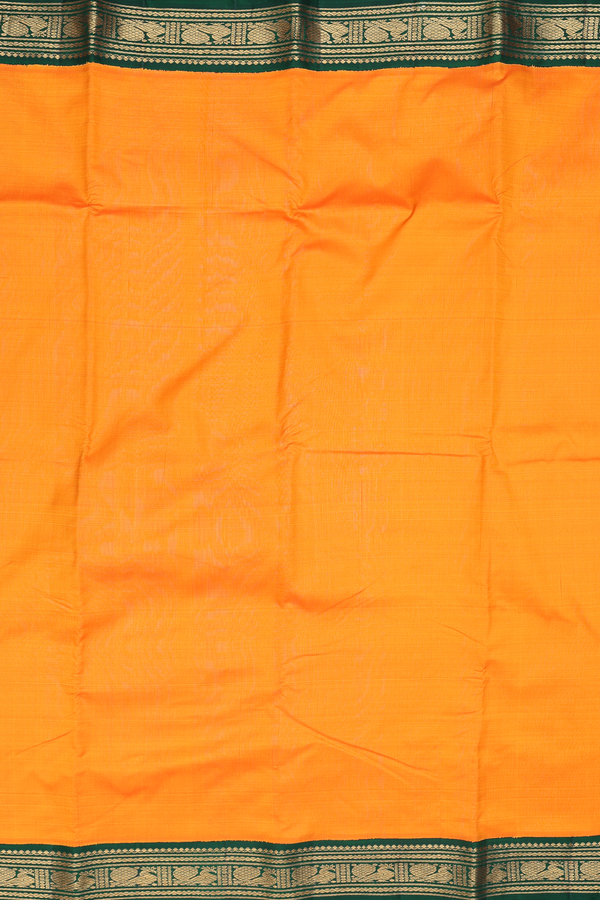 Kanchipuram Silk Saree Plain Honey Orange With Korvai Border