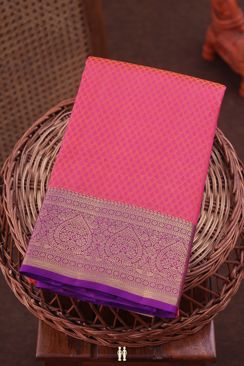 Kanchipuram Silk Saree In Coral Pink With Jacquard Pattern