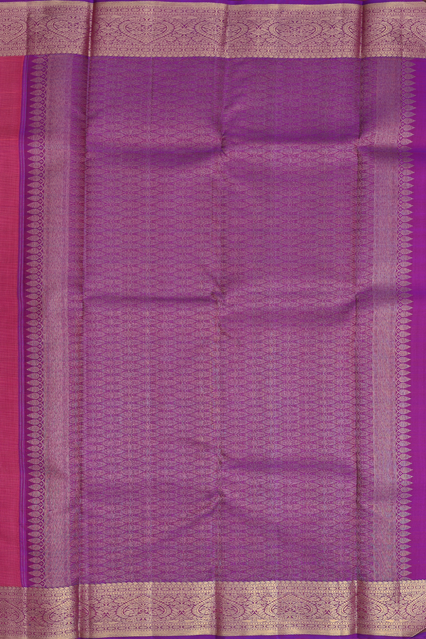 Kanchipuram Silk Saree In Coral Pink With Jacquard Pattern