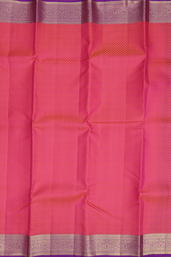 Kanchipuram Silk Saree In Coral Pink With Jacquard Pattern
