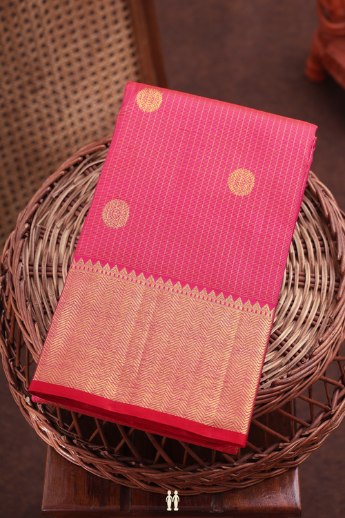 Kanchipuram Silk Saree In Rani Pink Along Checks With Buttas