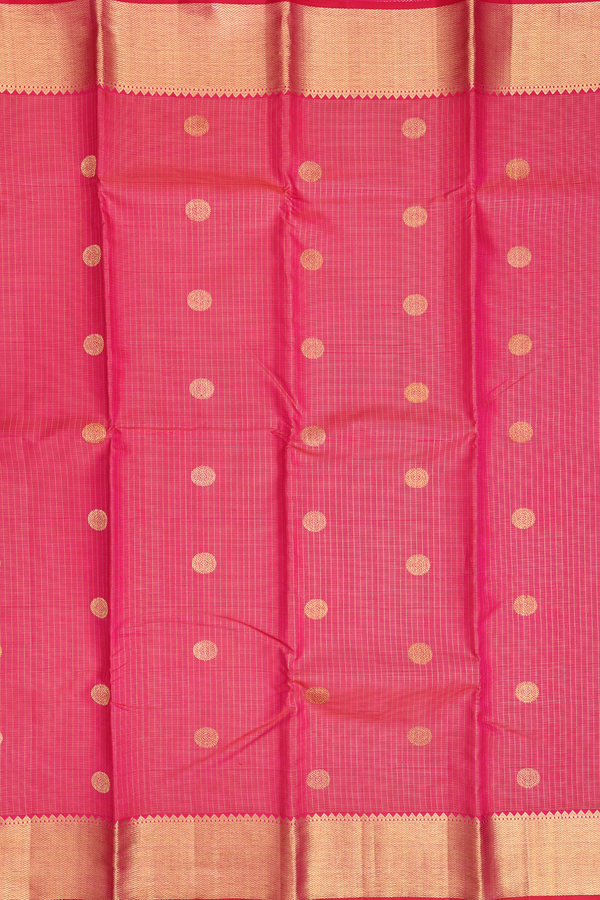 Kanchipuram Silk Saree In Rani Pink Along Checks With Buttas