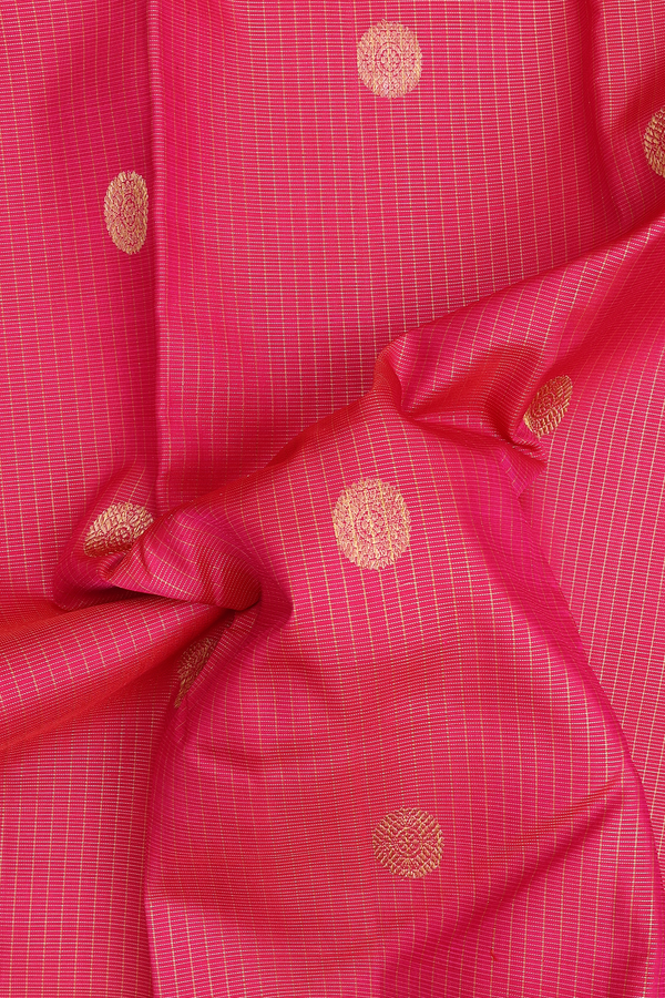 Kanchipuram Silk Saree In Rani Pink Along Checks With Buttas