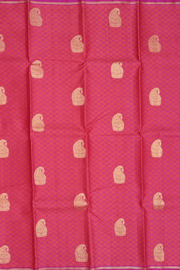 Kanchipuram Silk Saree In Pink With Paisley Buttas